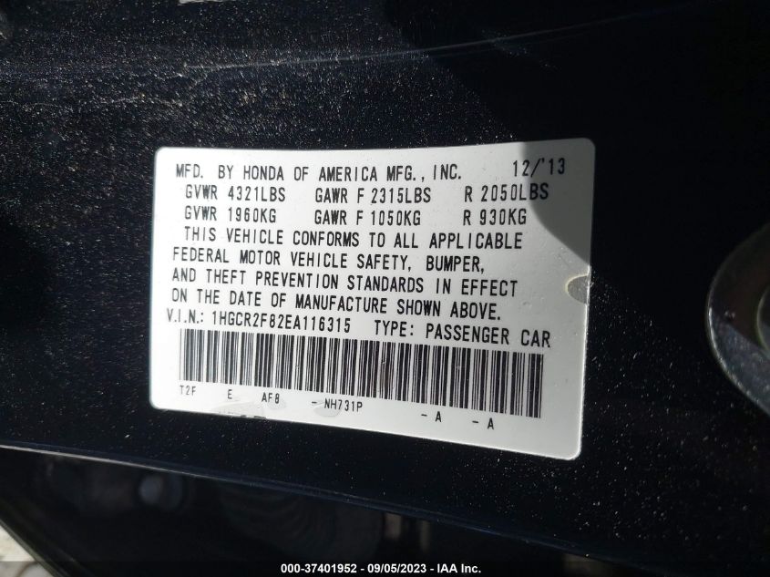 2014 HONDA ACCORD SEDAN EX-L - 1HGCR2F82EA116315