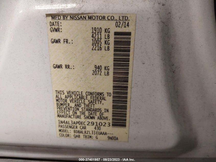 2014 NISSAN ALTIMA 2.5 S - 1N4AL3AP0EC291023