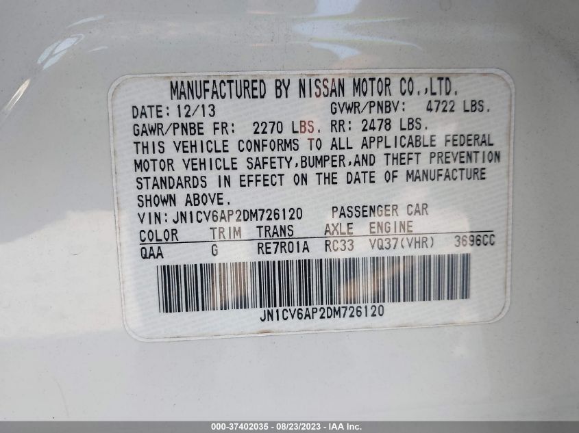 2013 INFINITI G37 JOURNEY JN1CV6AP2DM726120