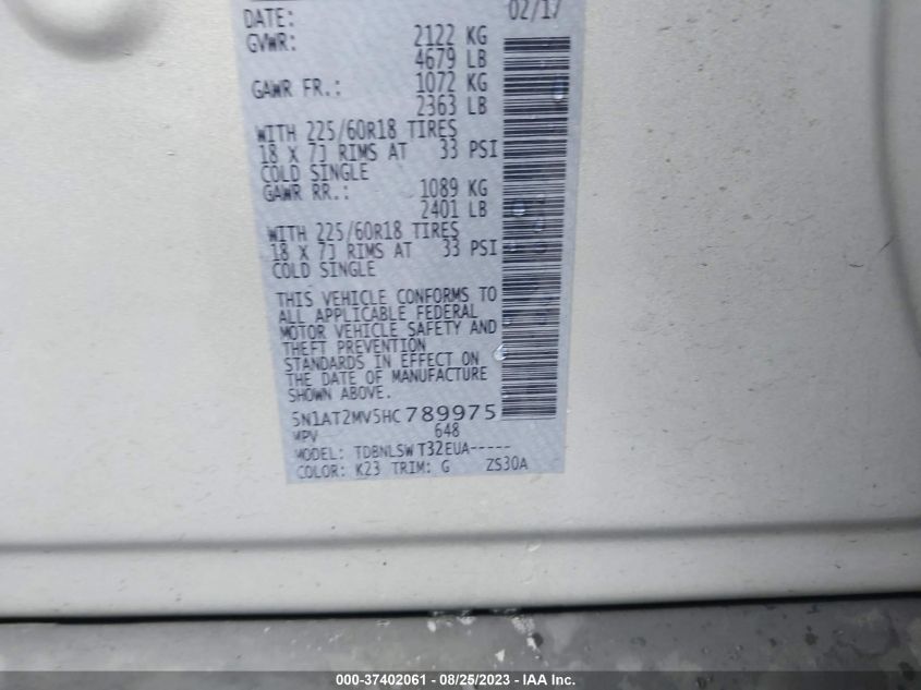 2017 NISSAN ROGUE SV/SL - 5N1AT2MV5HC789975