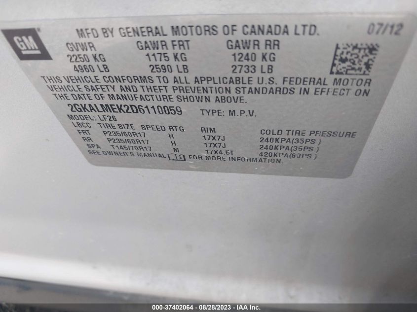 2013 GMC TERRAIN SLE - 2GKALMEK2D6110059