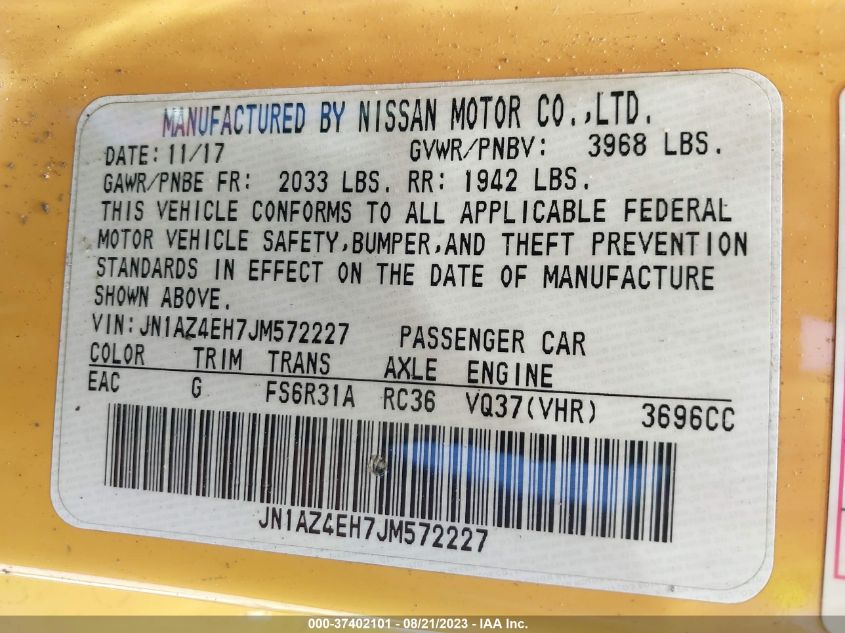 2018 NISSAN 370Z COUPE JN1AZ4EH7JM572227