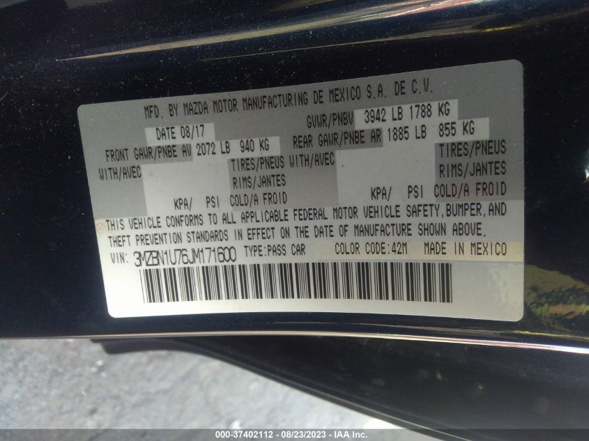 2018 MAZDA MAZDA3 4-DOOR SPORT 3MZBN1U76JM171600