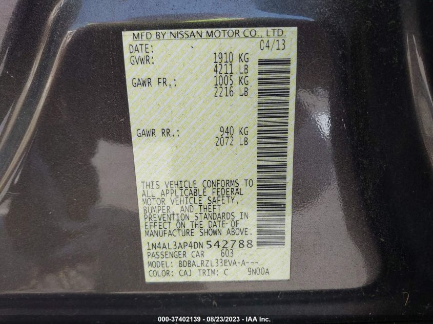 2013 NISSAN ALTIMA 2.5 S - 1N4AL3AP4DN542788