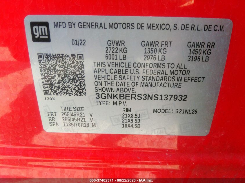 2022 CHEVROLET BLAZER RS - 3GNKBERS3NS137932