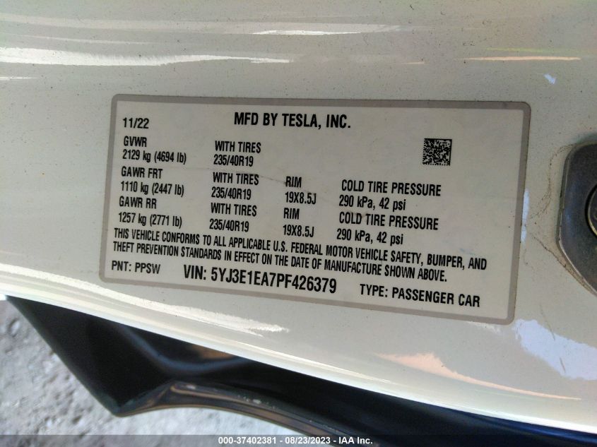 2023 TESLA MODEL 3 - 5YJ3E1EA7PF426379