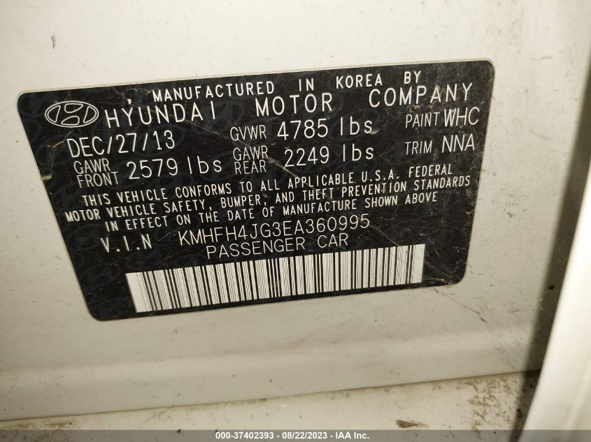 2014 HYUNDAI AZERA LIMITED KMHFH4JG3EA360995