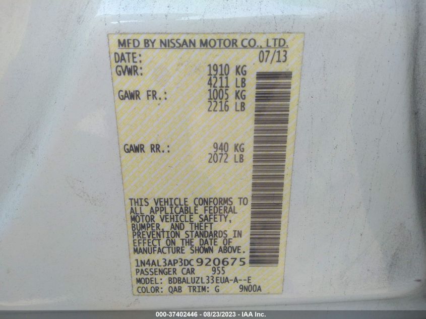 2013 NISSAN ALTIMA 2.5 SV - 1N4AL3AP3DC920675