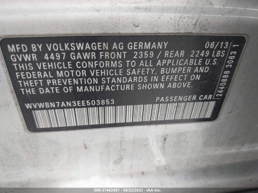 2014 VOLKSWAGEN CC R-LINE - WVWBN7AN3EE503853