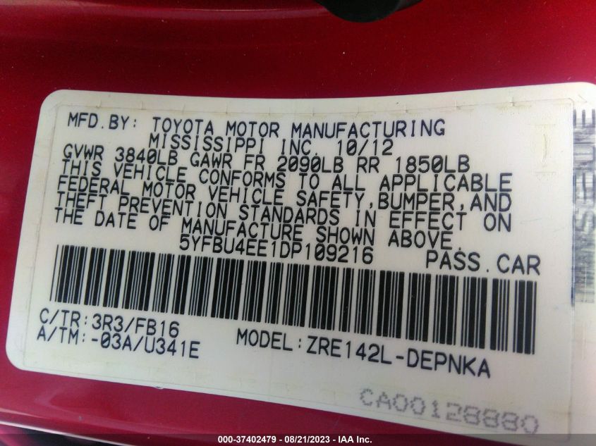 2013 TOYOTA COROLLA LE - 5YFBU4EE1DP109216