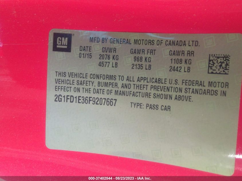 2015 CHEVROLET CAMARO LT - 2G1FD1E36F9207667