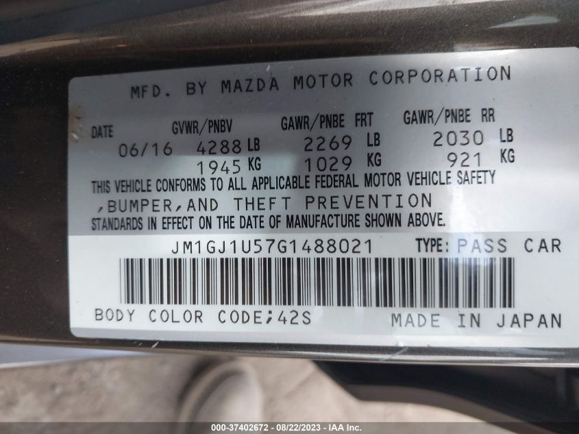 2016 MAZDA MAZDA6 I SPORT - JM1GJ1U57G1488021