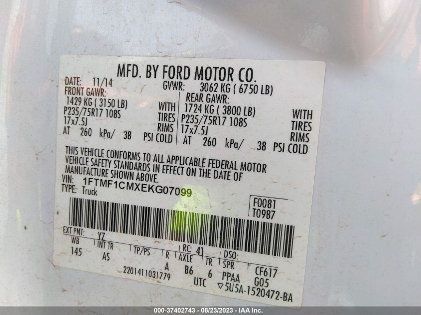 2014 FORD F-150 XL/XLT/STX - 1FTMF1CMXEKG07099