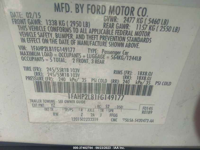 2015 FORD SEDAN POLICE INTERCEPTOR 1FAHP2L81FG149177