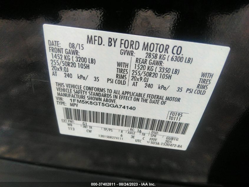 2016 FORD EXPLORER SPORT - 1FM5K8GT5GGA74140