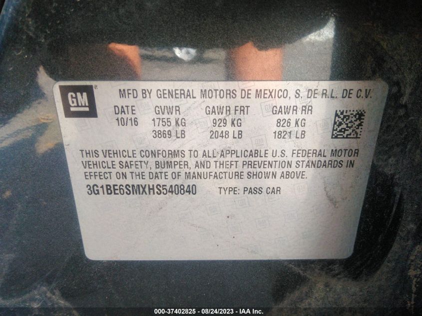 2017 CHEVROLET CRUZE LT - 3G1BE6SMXHS540840