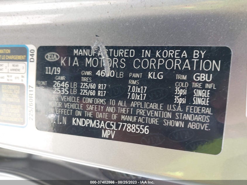 VIN KNDPM3AC5L7788556 2020 KIA SPORTAGE LX