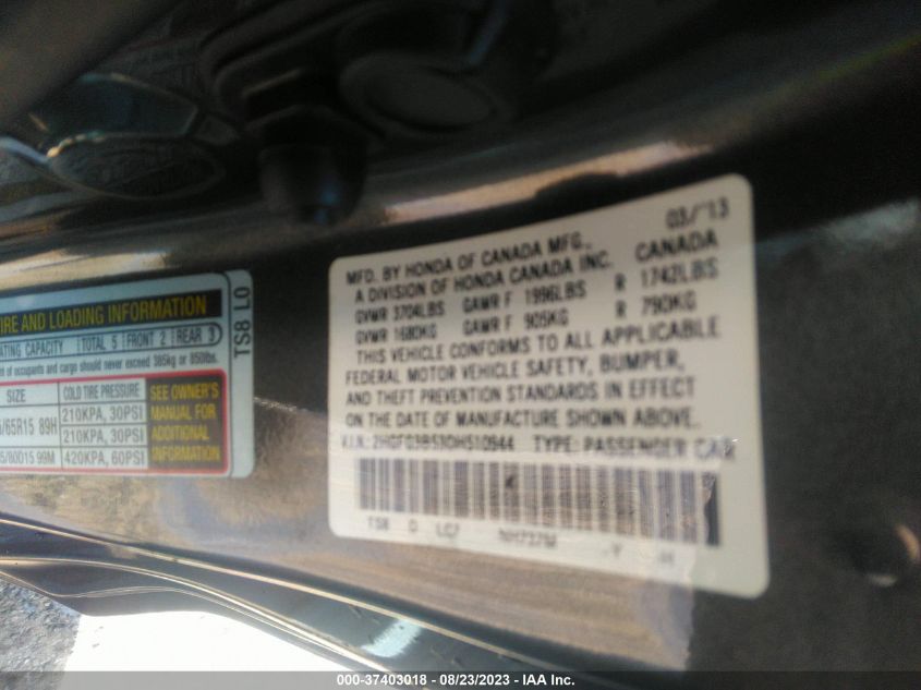 2013 HONDA CIVIC CPE LX - 2HGFG3B53DH510944