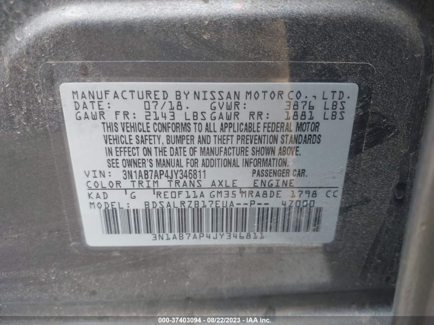 2018 NISSAN SENTRA SR - 3N1AB7AP4JY346811