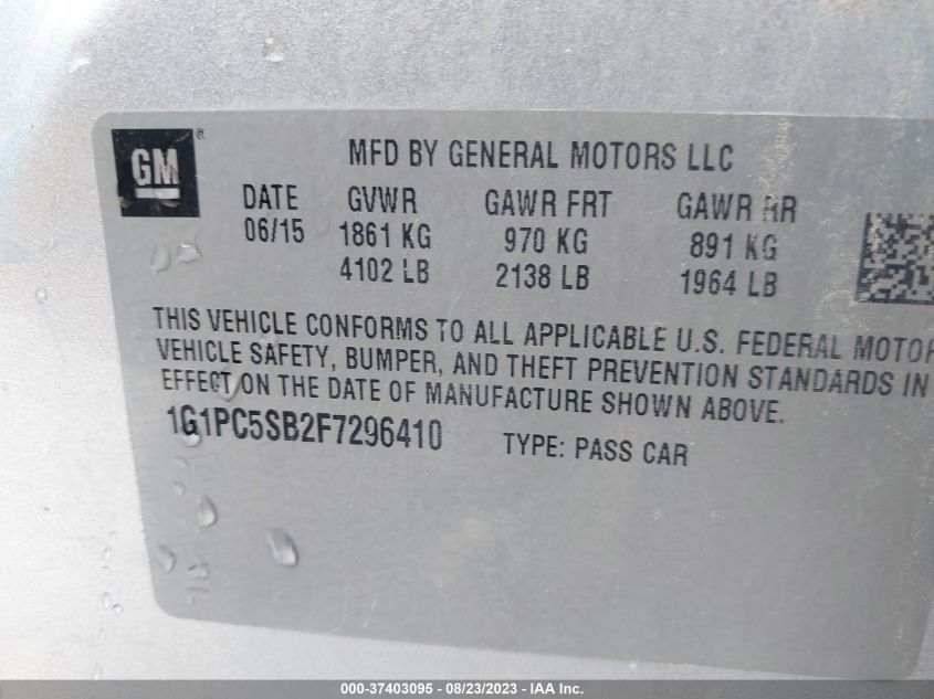 2015 CHEVROLET CRUZE LT - 1G1PC5SB2F7296410