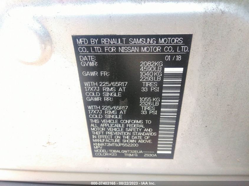 2018 NISSAN ROGUE SV - KNMAT2MT9JP552200