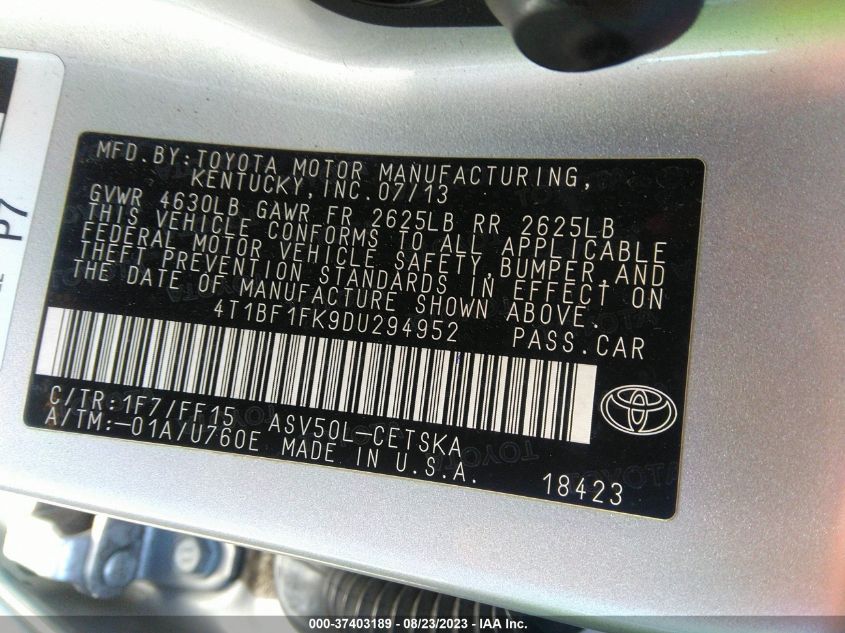 2013 TOYOTA CAMRY L/LE/SE/XLE - 4T1BF1FK9DU294952