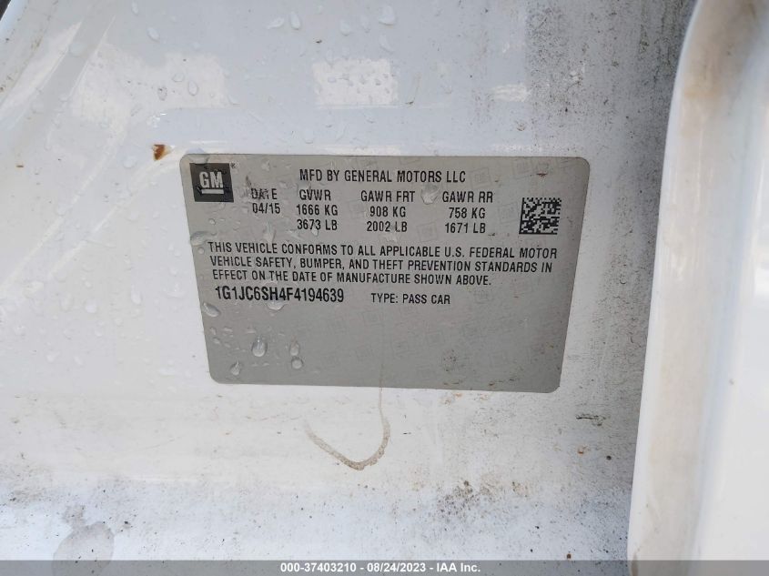 2015 CHEVROLET SONIC LT - 1G1JC6SH4F4194639