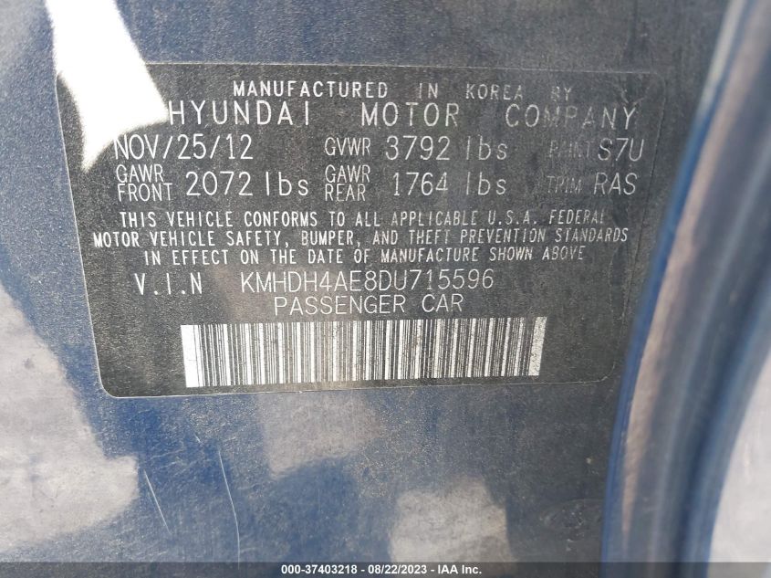 2013 HYUNDAI ELANTRA GLS PZEV - KMHDH4AE8DU715596