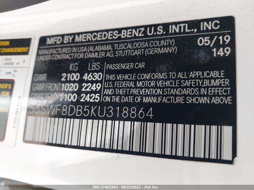 2019 MERCEDES-BENZ C-CLASS C 300 - 55SWF8DB5KU318864