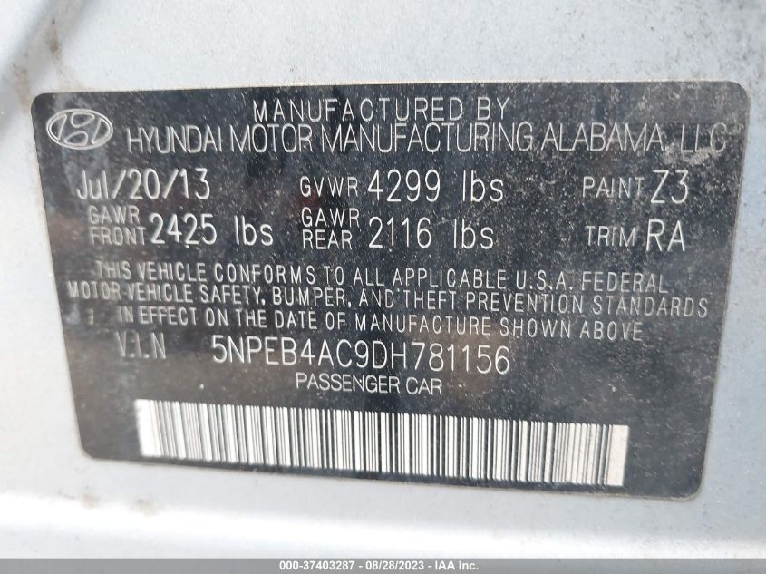 2013 HYUNDAI SONATA GLS - 5NPEB4AC9DH781156