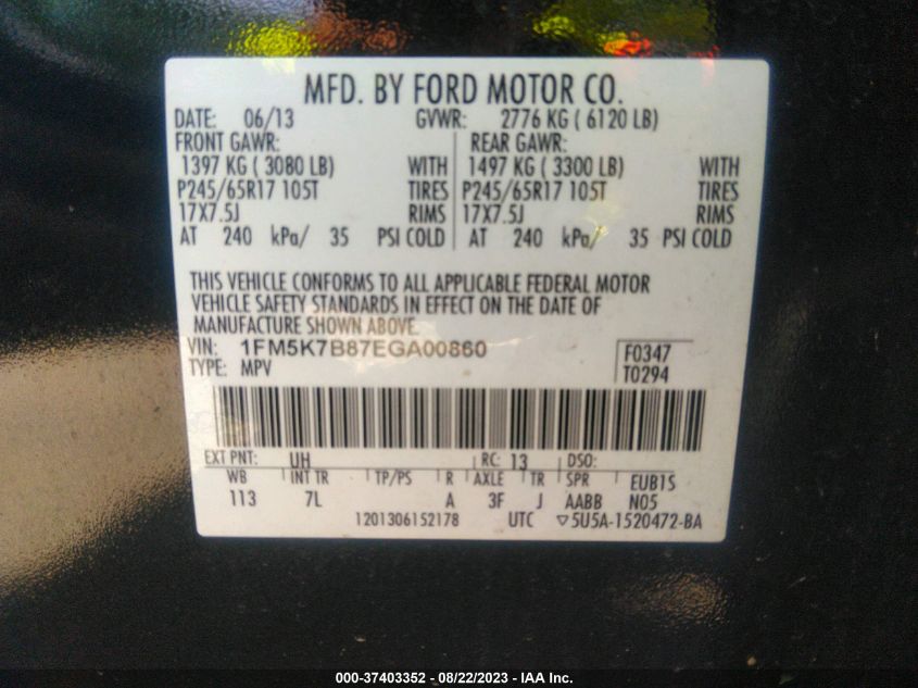 2014 FORD EXPLORER BASE - 1FM5K7B87EGA00860