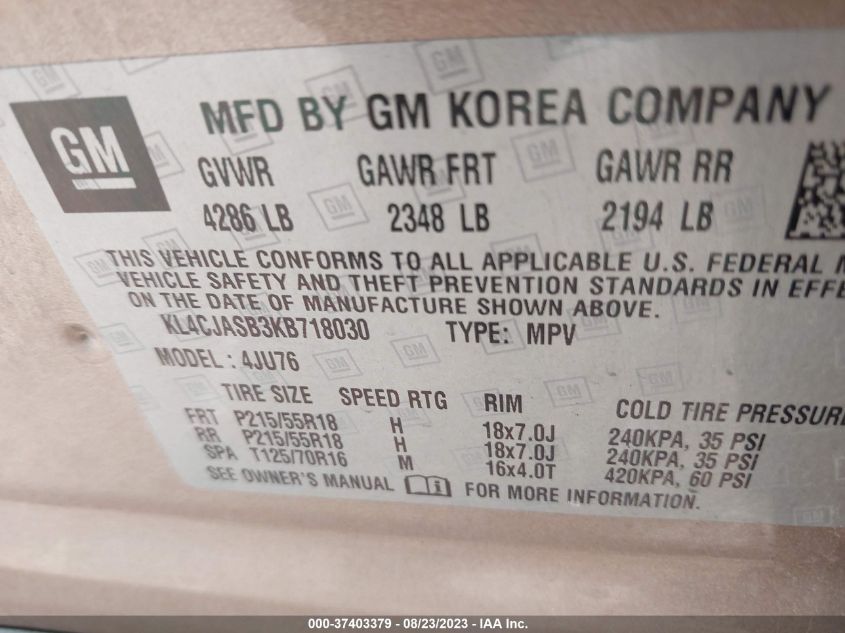 2019 BUICK ENCORE PREFERRED - KL4CJASB3KB718030