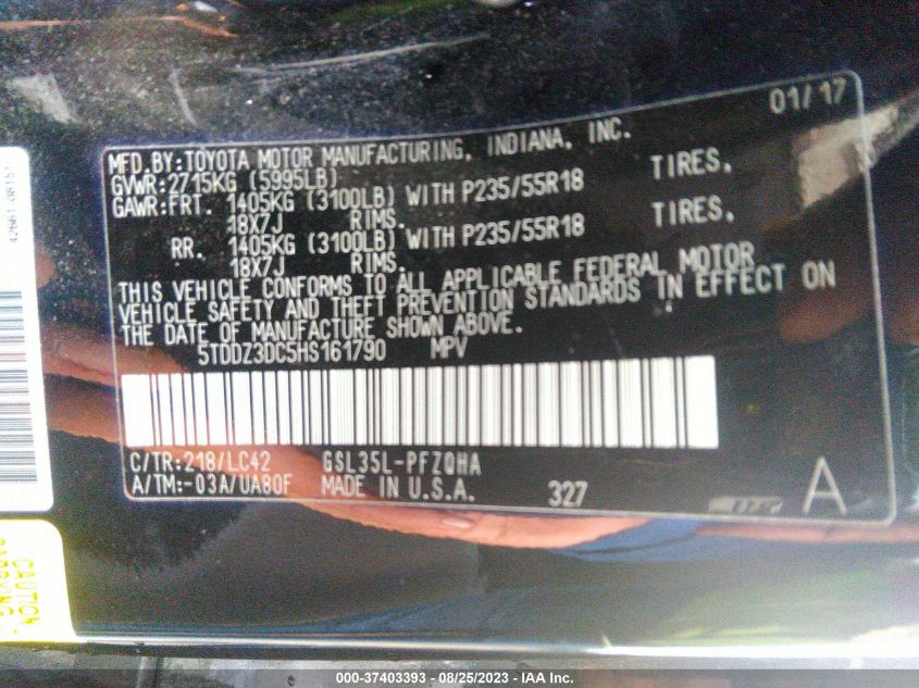 2017 TOYOTA SIENNA XLE - 5TDDZ3DC5HS161790