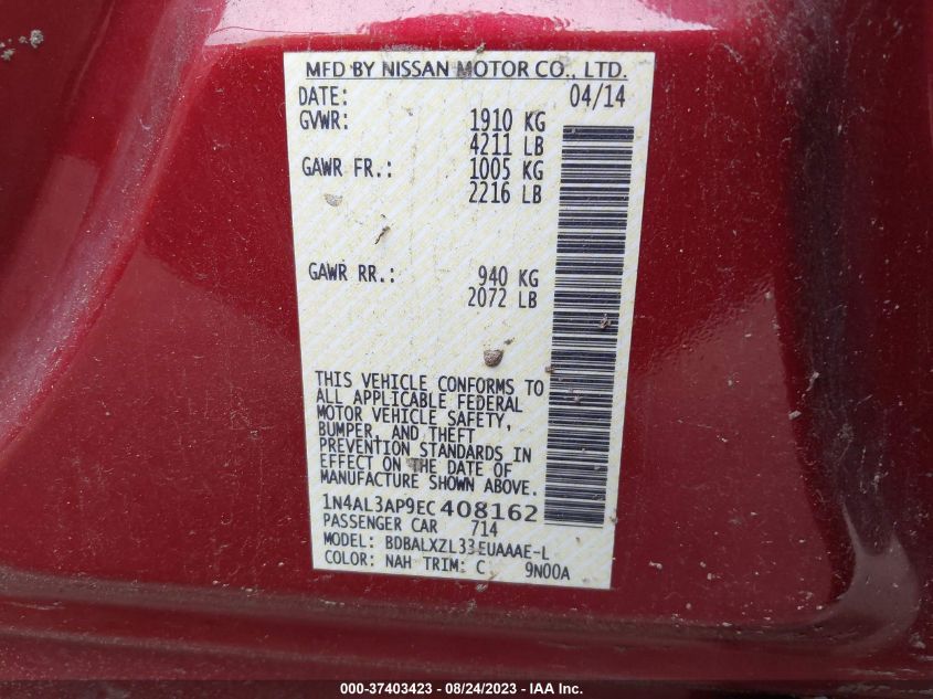 2014 NISSAN ALTIMA 2.5 SL - 1N4AL3AP9EC408162