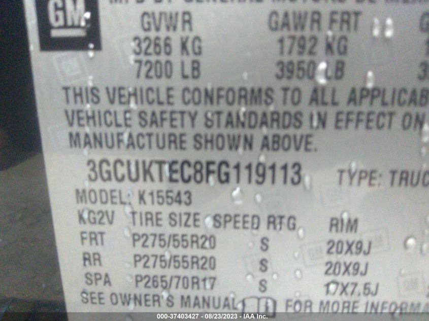 2015 CHEVROLET SILVERADO 1500 HIGH COUNTRY - 3GCUKTEC8FG119113