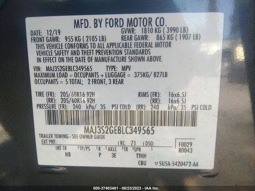 2020 FORD ECOSPORT SE - MAJ3S2GE8LC349565
