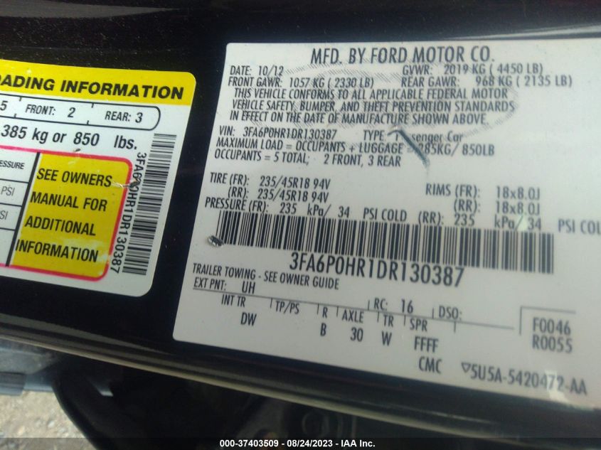 2013 FORD FUSION SE - 3FA6P0HR1DR130387