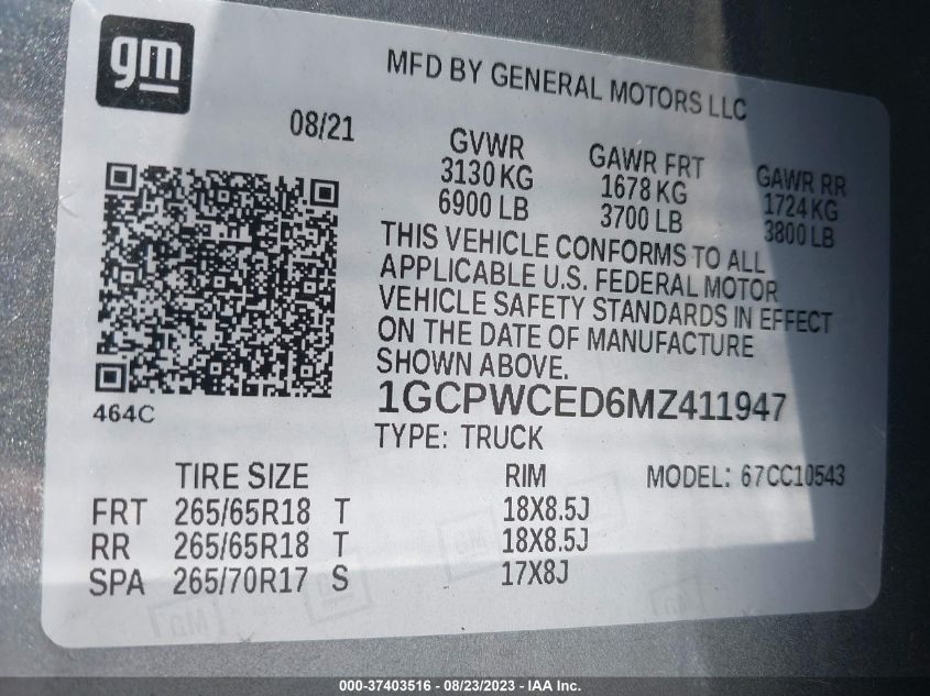 2021 CHEVROLET SILVERADO 1500 LT - 1GCPWCED6MZ411947