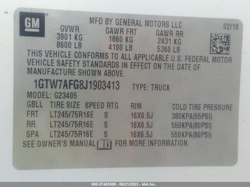 2018 GMC SAVANA CARGO VAN - 1GTW7AFG8J1903413