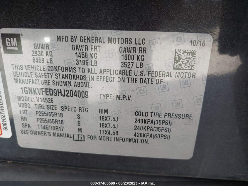 2017 CHEVROLET TRAVERSE LS - 1GNKVFED9HJ204009