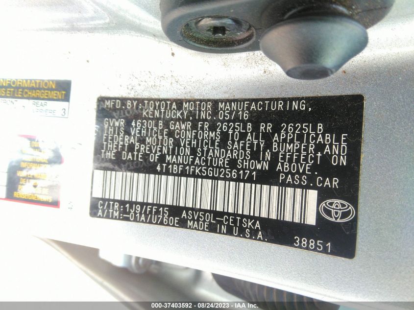 2016 TOYOTA CAMRY XLE/SE/LE/XSE - 4T1BF1FK5GU256171