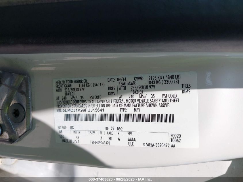 2015 LINCOLN MKC 5LMCJ1A99FUJ15641