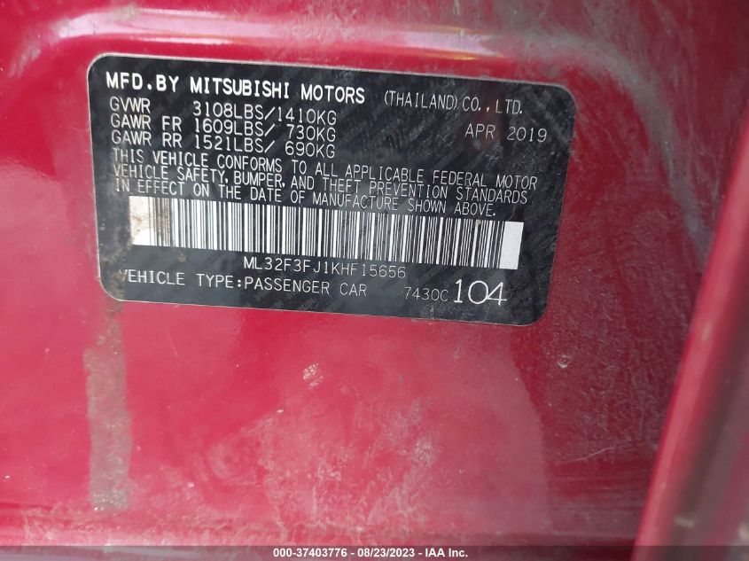 2019 MITSUBISHI MIRAGE G4 ES/RF - ML32F3FJ1KHF15656