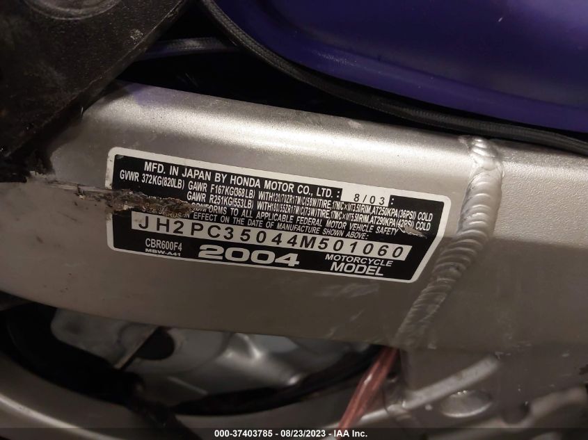 2004 HONDA CBR600 F4 - JH2PC35044M501060