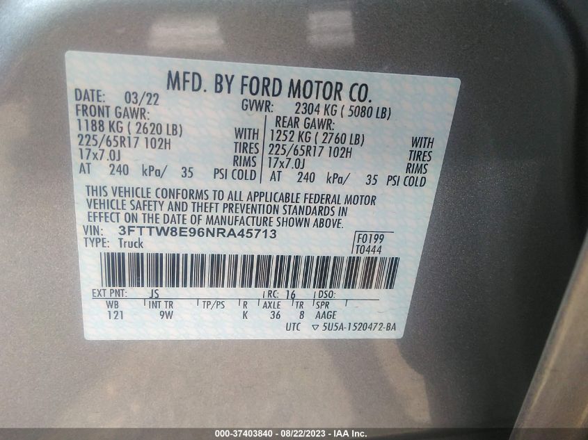 2022 FORD MAVERICK XL 3FTTW8E96NRA45713