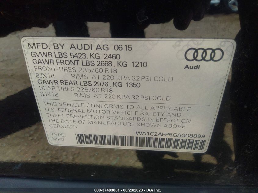 2016 AUDI Q5 PREMIUM - WA1C2AFP5GA008899