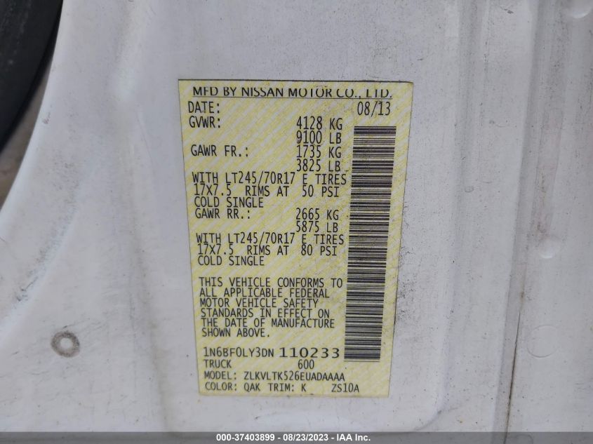 2013 NISSAN NV CARGO NV2500 HD SV V6 1N6BF0LY3DN110233