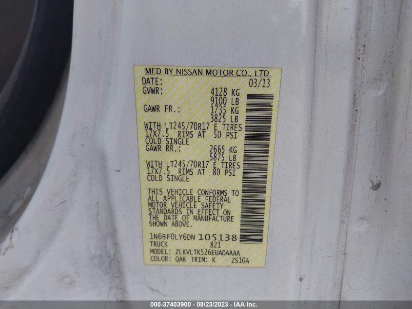 2013 NISSAN NV CARGO NV2500 HD SV V6 1N6BF0LY6DN105138