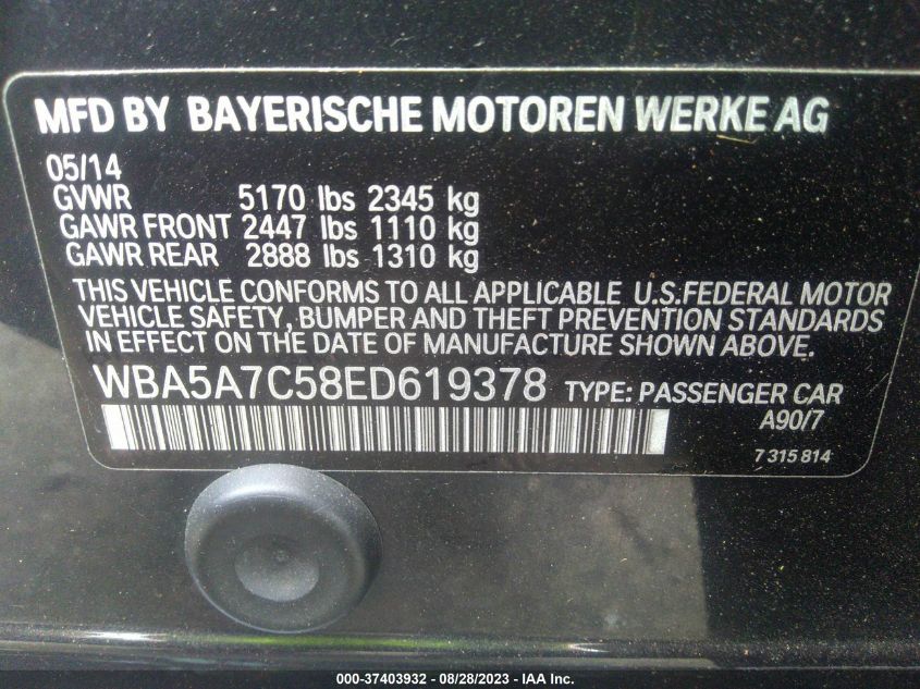 2014 BMW 5 SERIES 528I XDRIVE - WBA5A7C58ED619378