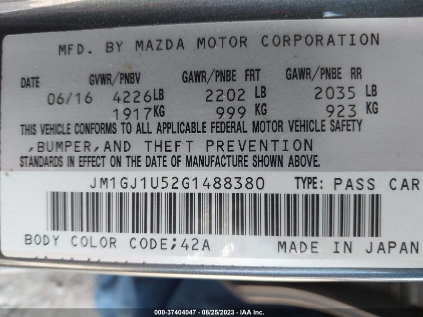 2016 MAZDA MAZDA6 I SPORT - JM1GJ1U52G1488380